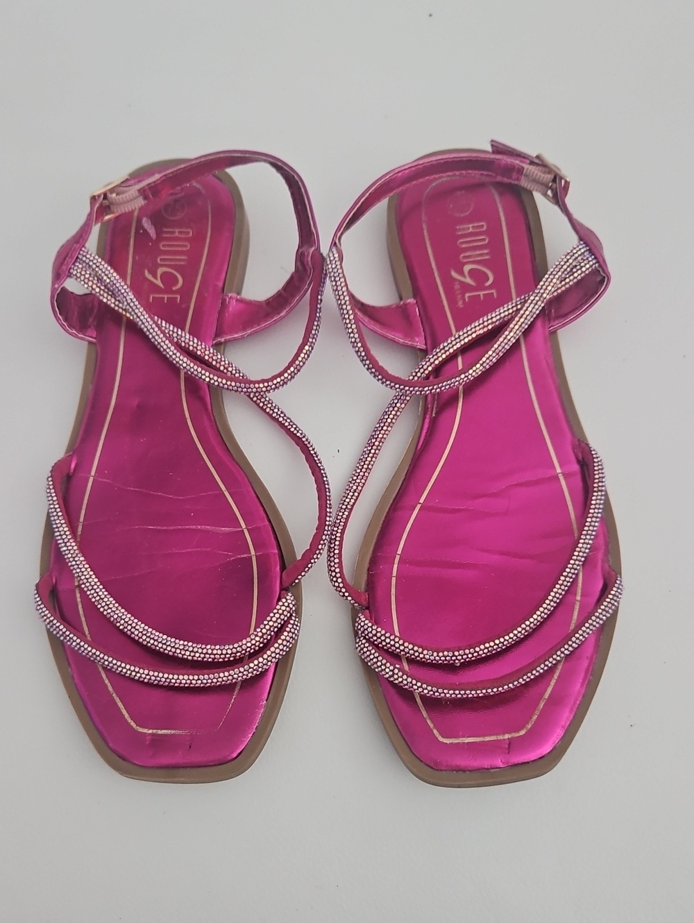 Rouge Helium Metallic Fuchsia Rhinestone Strappy Sandals